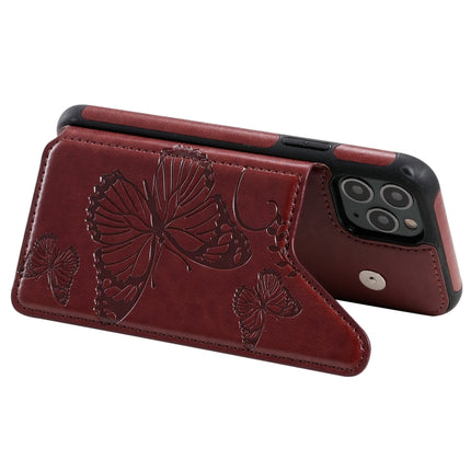 For iPhone 11 Pro Butterfly Embossing Pattern Shockproof Protective Case with Holder & Card Slots & Photo Frame(Brown)-garmade.com