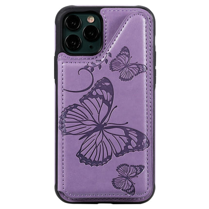 For iPhone 11 Pro Butterfly Embossing Pattern Shockproof Protective Case with Holder & Card Slots & Photo Frame(Purple)-garmade.com