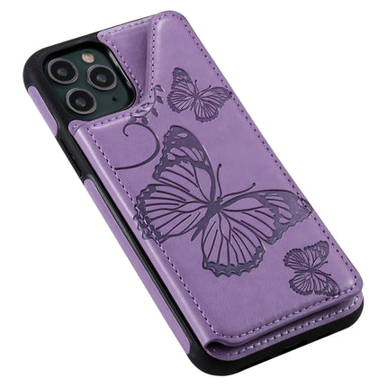 For iPhone 11 Pro Butterfly Embossing Pattern Shockproof Protective Case with Holder & Card Slots & Photo Frame(Purple)-garmade.com