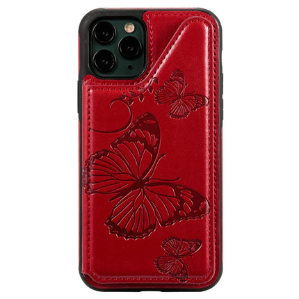 For iPhone 11 Pro Butterfly Embossing Pattern Shockproof Protective Case with Holder & Card Slots & Photo Frame(Red)-garmade.com