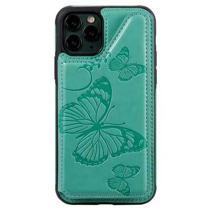 For iPhone 11 Pro Butterfly Embossing Pattern Shockproof Protective Case with Holder & Card Slots & Photo Frame(Green)-garmade.com
