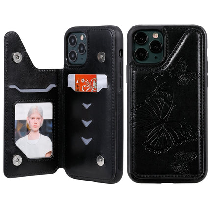 For iPhone 11 Pro Butterfly Embossing Pattern Shockproof Protective Case with Holder & Card Slots & Photo Frame(Black)-garmade.com