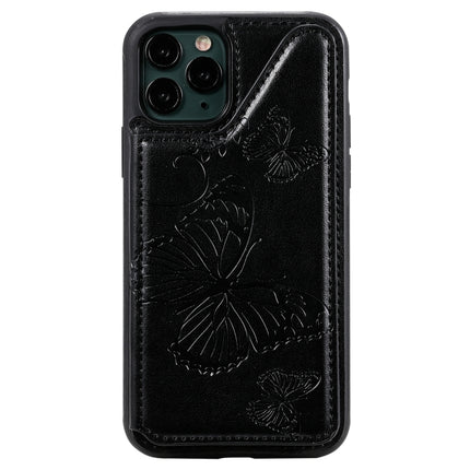 For iPhone 11 Pro Butterfly Embossing Pattern Shockproof Protective Case with Holder & Card Slots & Photo Frame(Black)-garmade.com