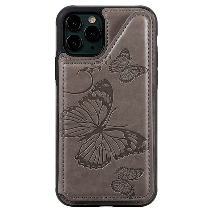 For iPhone 11 Pro Butterfly Embossing Pattern Shockproof Protective Case with Holder & Card Slots & Photo Frame(Grey)-garmade.com