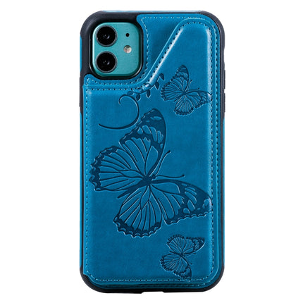 For iPhone 11 Pro Butterfly Embossing Pattern Shockproof Protective Case with Holder & Card Slots & Photo Frame(Blue)-garmade.com