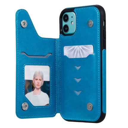For iPhone 11 Pro Butterfly Embossing Pattern Shockproof Protective Case with Holder & Card Slots & Photo Frame(Blue)-garmade.com