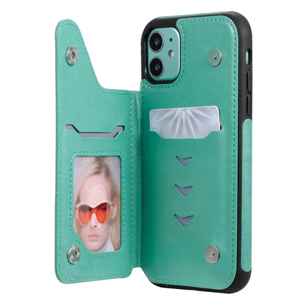 For iPhone 11 Butterfly Embossing Pattern Shockproof Protective Case with Holder & Card Slots & Photo Frame(Green)-garmade.com