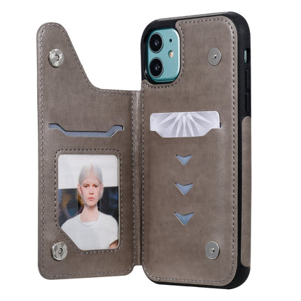 For iPhone 11 Butterfly Embossing Pattern Shockproof Protective Case with Holder & Card Slots & Photo Frame(Grey)-garmade.com