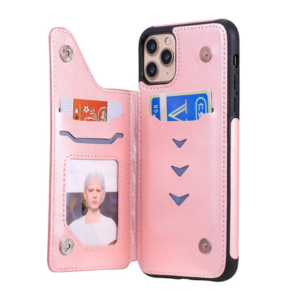 For iPhone 11 Pro Max Butterfly Embossing Pattern Shockproof Protective Case with Holder & Card Slots & Photo Frame(Rose Gold)-garmade.com