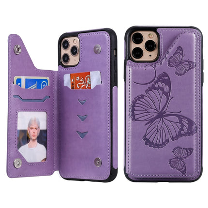 For iPhone 11 Pro Max Butterfly Embossing Pattern Shockproof Protective Case with Holder & Card Slots & Photo Frame(Purple)-garmade.com