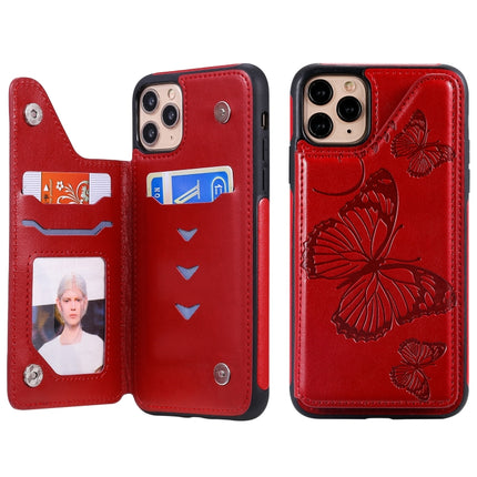 For iPhone 11 Pro Max Butterfly Embossing Pattern Shockproof Protective Case with Holder & Card Slots & Photo Frame(Red)-garmade.com