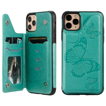 For iPhone 11 Pro Max Butterfly Embossing Pattern Shockproof Protective Case with Holder & Card Slots & Photo Frame(Green)-garmade.com