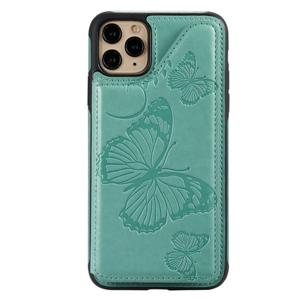 For iPhone 11 Pro Max Butterfly Embossing Pattern Shockproof Protective Case with Holder & Card Slots & Photo Frame(Green)-garmade.com