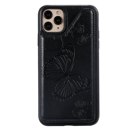 For iPhone 11 Pro Max Butterfly Embossing Pattern Shockproof Protective Case with Holder & Card Slots & Photo Frame(Black)-garmade.com