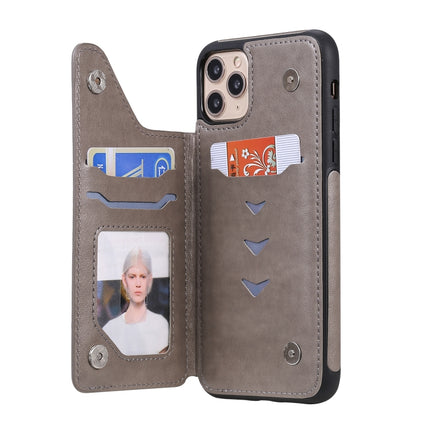 For iPhone 11 Pro Max Butterfly Embossing Pattern Shockproof Protective Case with Holder & Card Slots & Photo Frame(Grey)-garmade.com