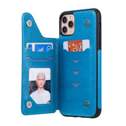For iPhone 11 Pro Max Butterfly Embossing Pattern Shockproof Protective Case with Holder & Card Slots & Photo Frame(Blue)-garmade.com
