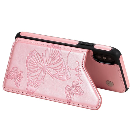 For iPhone X & XS Butterfly Embossing Pattern Shockproof Protective Case with Holder & Card Slots & Photo Frame(Rose Gold)-garmade.com