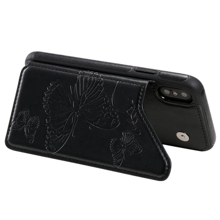 For iPhone X & XS Butterfly Embossing Pattern Shockproof Protective Case with Holder & Card Slots & Photo Frame(Black)-garmade.com