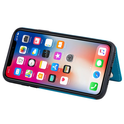 For iPhone X & XS Butterfly Embossing Pattern Shockproof Protective Case with Holder & Card Slots & Photo Frame(Blue)-garmade.com