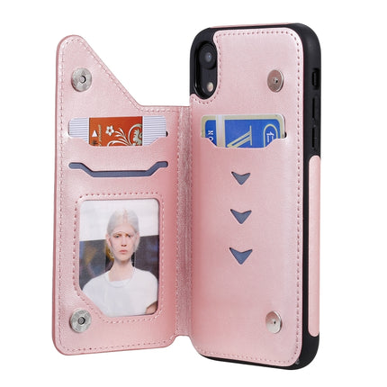 For iPhone XR Butterfly Embossing Pattern Shockproof Protective Case with Holder & Card Slots & Photo Frame(Rose Gold)-garmade.com