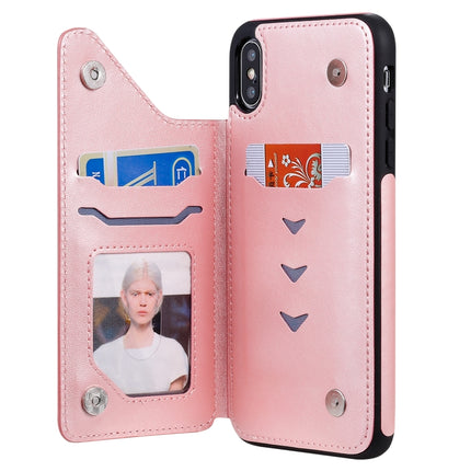 For iPhone XS Max Butterfly Embossing Pattern Shockproof Protective Case with Holder & Card Slots & Photo Frame(Rose Gold)-garmade.com