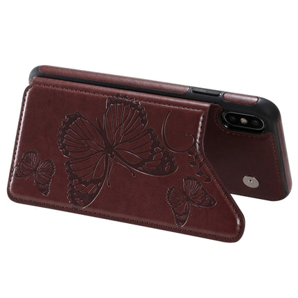 For iPhone XS Max Butterfly Embossing Pattern Shockproof Protective Case with Holder & Card Slots & Photo Frame(Brown)-garmade.com