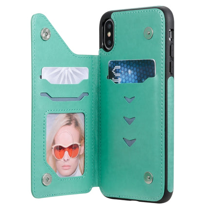 For iPhone XS Max Butterfly Embossing Pattern Shockproof Protective Case with Holder & Card Slots & Photo Frame(Green)-garmade.com