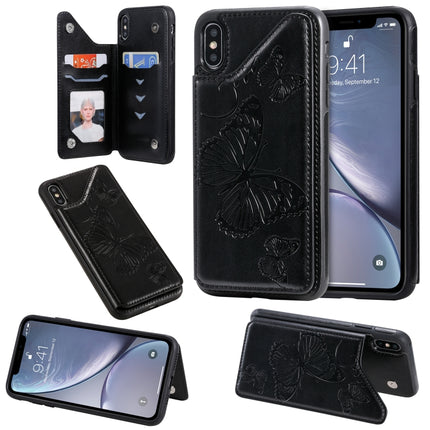 For iPhone XS Max Butterfly Embossing Pattern Shockproof Protective Case with Holder & Card Slots & Photo Frame(Black)-garmade.com