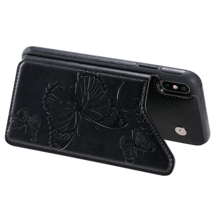 For iPhone XS Max Butterfly Embossing Pattern Shockproof Protective Case with Holder & Card Slots & Photo Frame(Black)-garmade.com