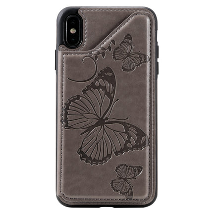 For iPhone XS Max Butterfly Embossing Pattern Shockproof Protective Case with Holder & Card Slots & Photo Frame(Grey)-garmade.com