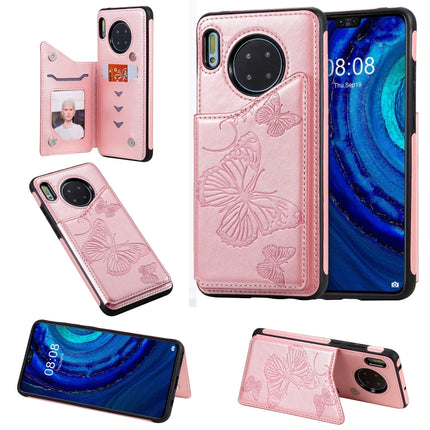 For Huawei Mate30 Butterfly Embossing Pattern Shockproof Protective Case with Holder & Card Slots & Photo Frame(Rose Gold)-garmade.com