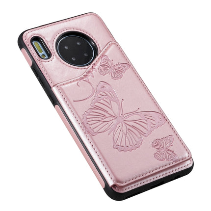 For Huawei Mate30 Butterfly Embossing Pattern Shockproof Protective Case with Holder & Card Slots & Photo Frame(Rose Gold)-garmade.com