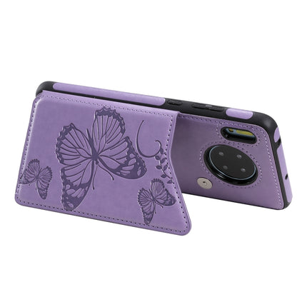 For Huawei Mate30 Butterfly Embossing Pattern Shockproof Protective Case with Holder & Card Slots & Photo Frame(Purple)-garmade.com