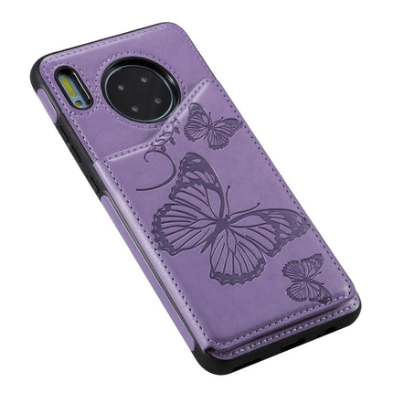 For Huawei Mate30 Butterfly Embossing Pattern Shockproof Protective Case with Holder & Card Slots & Photo Frame(Purple)-garmade.com