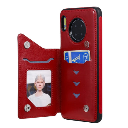 For Huawei Mate30 Butterfly Embossing Pattern Shockproof Protective Case with Holder & Card Slots & Photo Frame(Red)-garmade.com