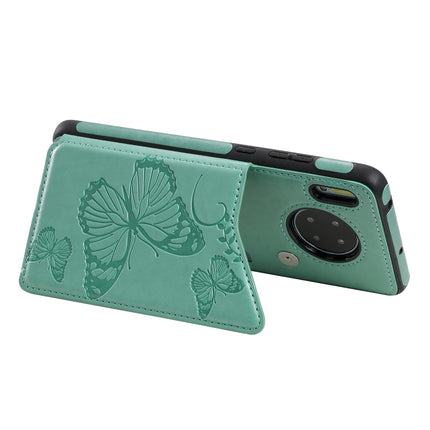For Huawei Mate30 Butterfly Embossing Pattern Shockproof Protective Case with Holder & Card Slots & Photo Frame(Green)-garmade.com