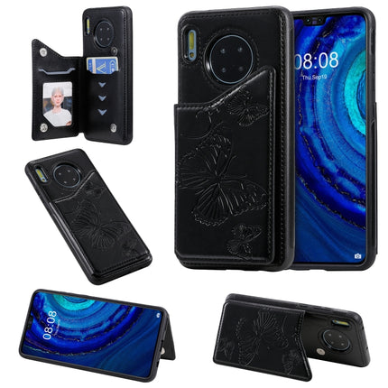 For Huawei Mate30 Butterfly Embossing Pattern Shockproof Protective Case with Holder & Card Slots & Photo Frame(Black)-garmade.com