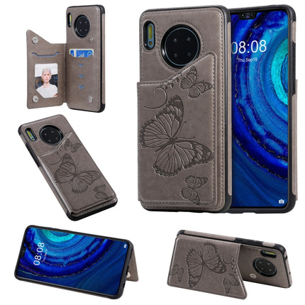 For Huawei Mate30 Butterfly Embossing Pattern Shockproof Protective Case with Holder & Card Slots & Photo Frame(Grey)-garmade.com