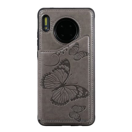 For Huawei Mate30 Butterfly Embossing Pattern Shockproof Protective Case with Holder & Card Slots & Photo Frame(Grey)-garmade.com
