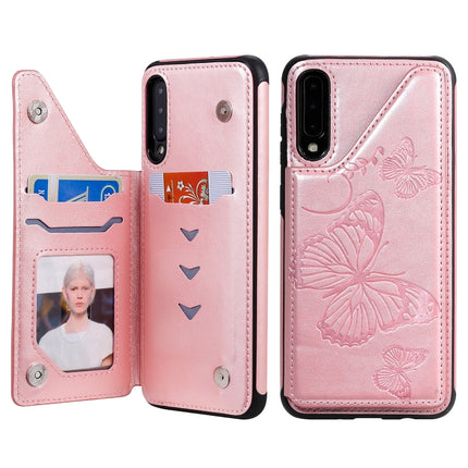 For Samsung Galaxy A50 Butterfly Embossing Pattern Shockproof Protective Case with Holder & Card Slots & Photo Frame(Rose Gold)-garmade.com