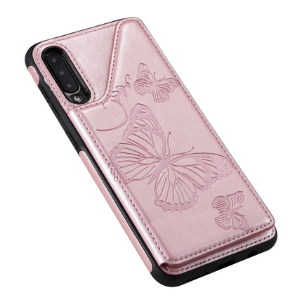 For Samsung Galaxy A50 Butterfly Embossing Pattern Shockproof Protective Case with Holder & Card Slots & Photo Frame(Rose Gold)-garmade.com