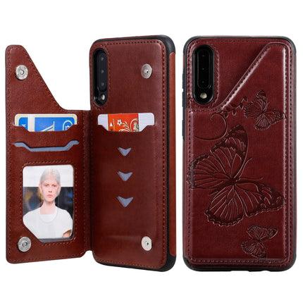 For Samsung Galaxy A50 Butterfly Embossing Pattern Shockproof Protective Case with Holder & Card Slots & Photo Frame(Brown)-garmade.com
