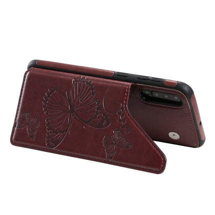 For Samsung Galaxy A50 Butterfly Embossing Pattern Shockproof Protective Case with Holder & Card Slots & Photo Frame(Brown)-garmade.com