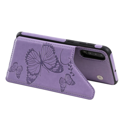 For Samsung Galaxy A50 Butterfly Embossing Pattern Shockproof Protective Case with Holder & Card Slots & Photo Frame(Purple)-garmade.com