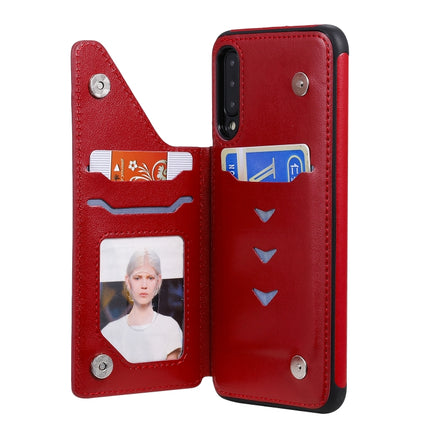 For Samsung Galaxy A50 Butterfly Embossing Pattern Shockproof Protective Case with Holder & Card Slots & Photo Frame(Red)-garmade.com