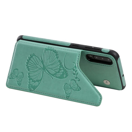 For Samsung Galaxy A50 Butterfly Embossing Pattern Shockproof Protective Case with Holder & Card Slots & Photo Frame(Green)-garmade.com