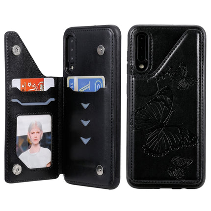 For Samsung Galaxy A50 Butterfly Embossing Pattern Shockproof Protective Case with Holder & Card Slots & Photo Frame(Black)-garmade.com