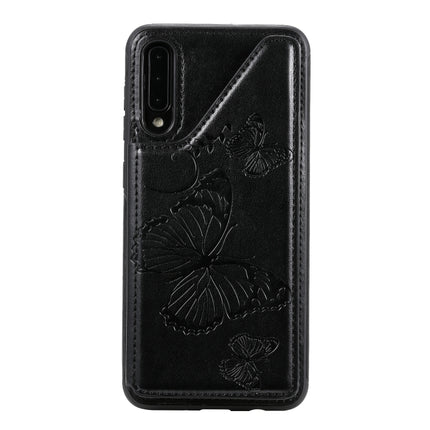 For Samsung Galaxy A50 Butterfly Embossing Pattern Shockproof Protective Case with Holder & Card Slots & Photo Frame(Black)-garmade.com