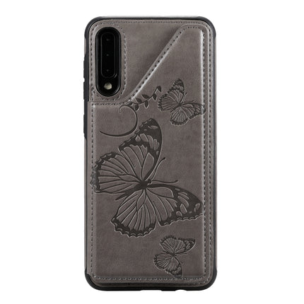 For Samsung Galaxy A50 Butterfly Embossing Pattern Shockproof Protective Case with Holder & Card Slots & Photo Frame(Grey)-garmade.com