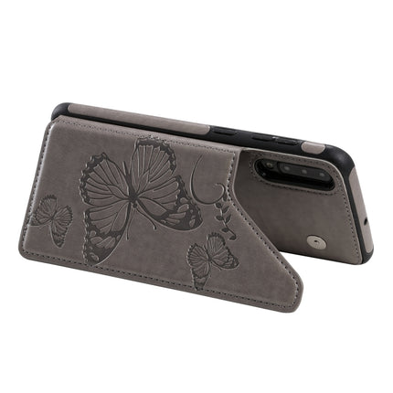 For Samsung Galaxy A50 Butterfly Embossing Pattern Shockproof Protective Case with Holder & Card Slots & Photo Frame(Grey)-garmade.com